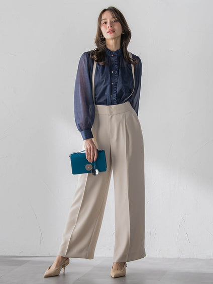 サスペンダー付きダブルサテンパンツ