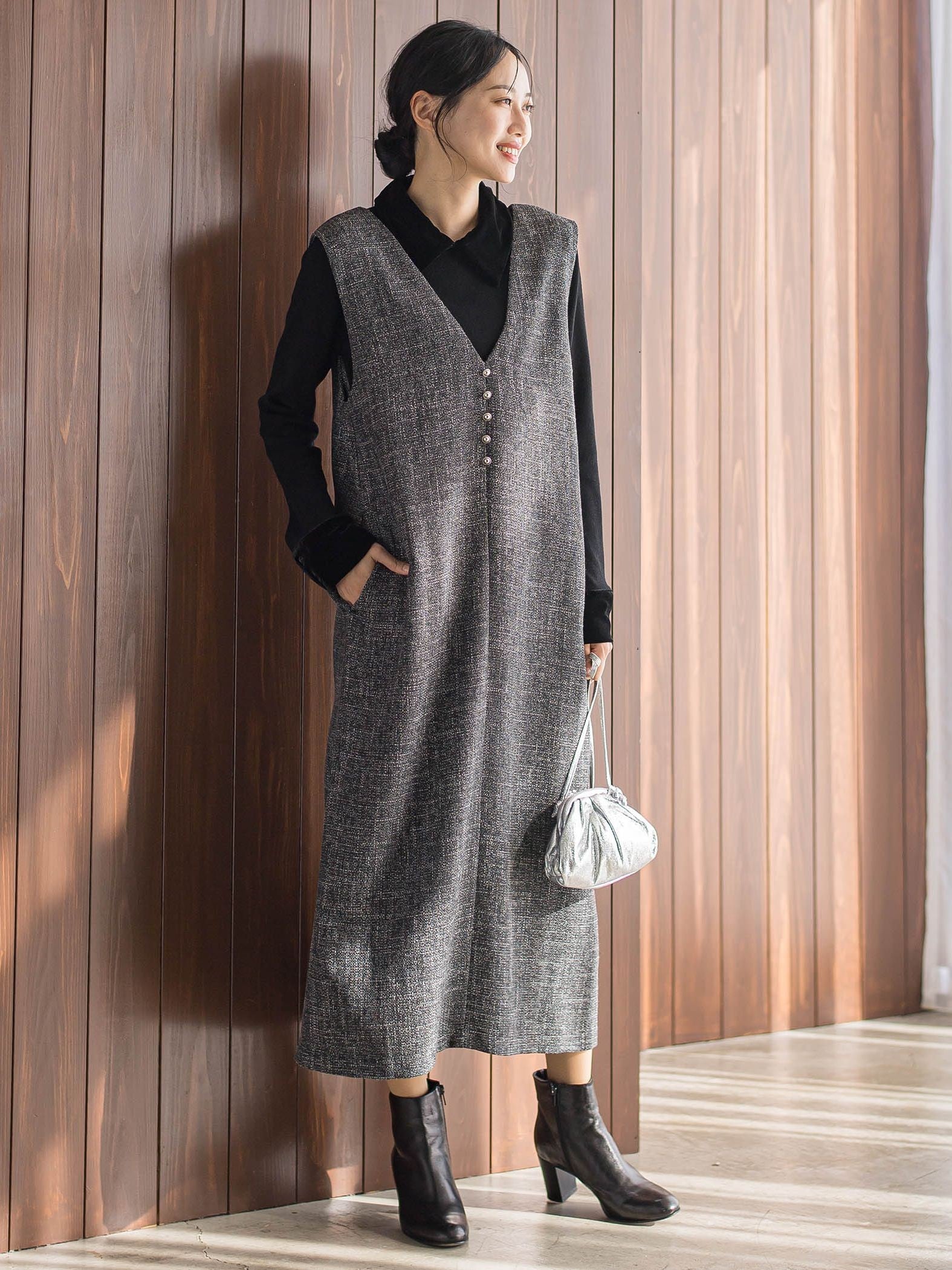 ツィードVネックジャンスカワンピース