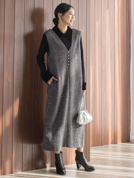 ツィードVネックジャンスカワンピース
