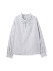 ブロードストライプフリルネックブラウス