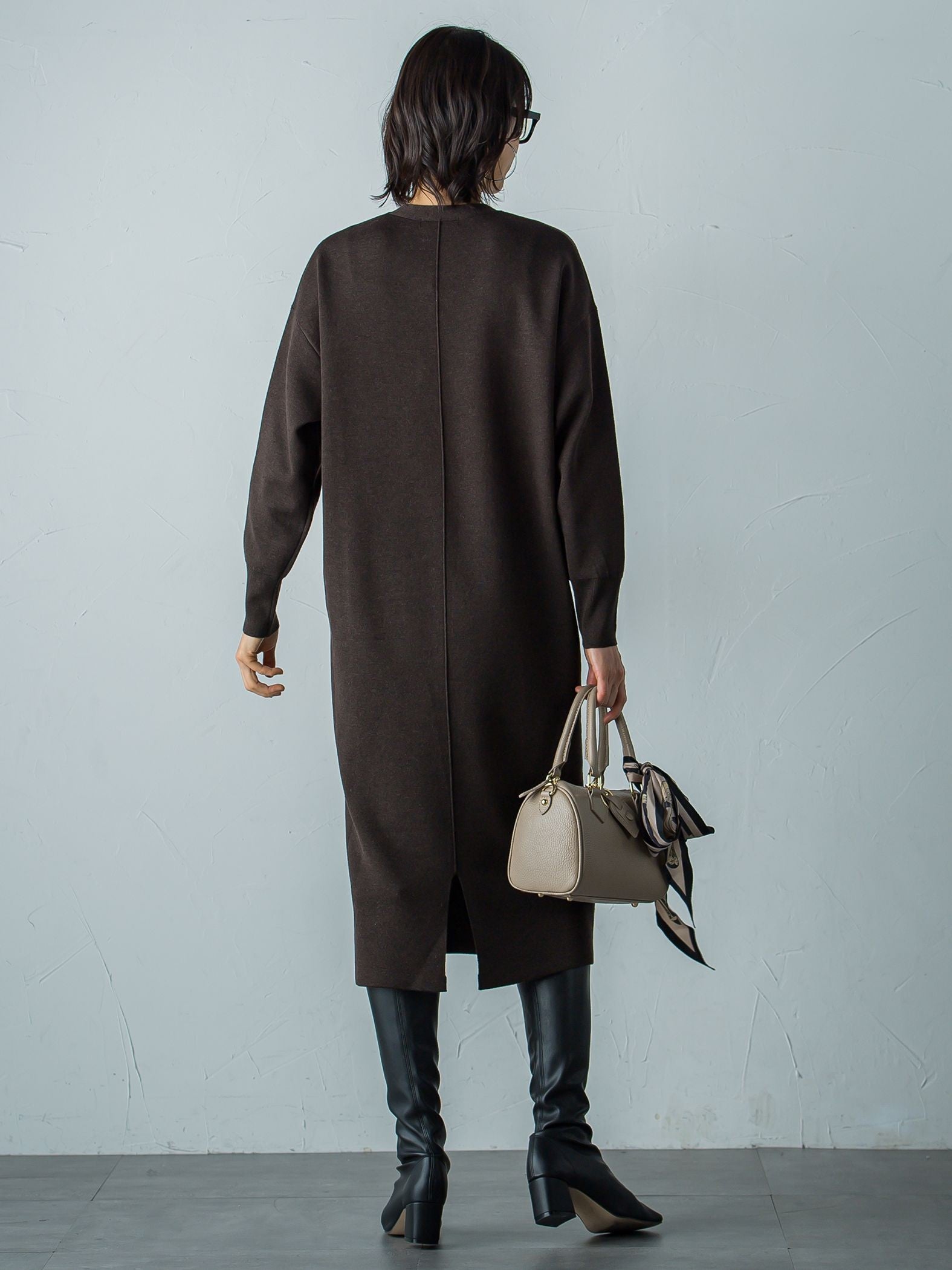 【WEB限定】Vネックニットワンピース≪丈長めあり/手洗い可能≫