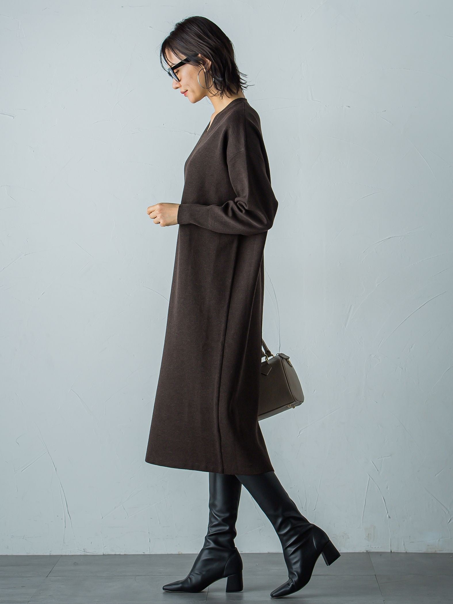 【WEB限定】Vネックニットワンピース≪丈長めあり/手洗い可能≫