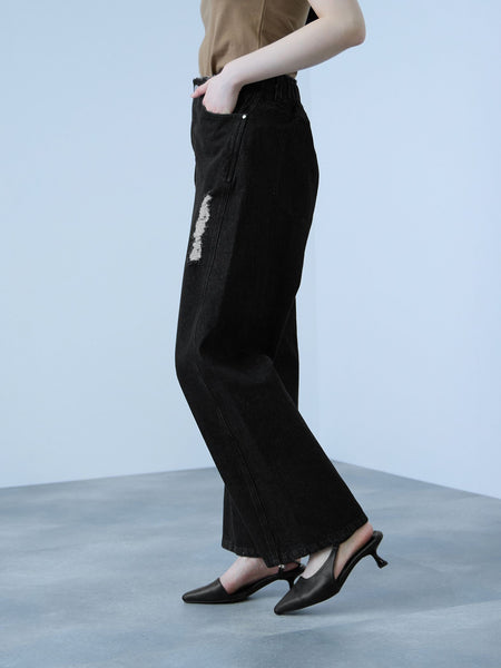 【大人の抜け感】デニムカットオフダメージパンツ