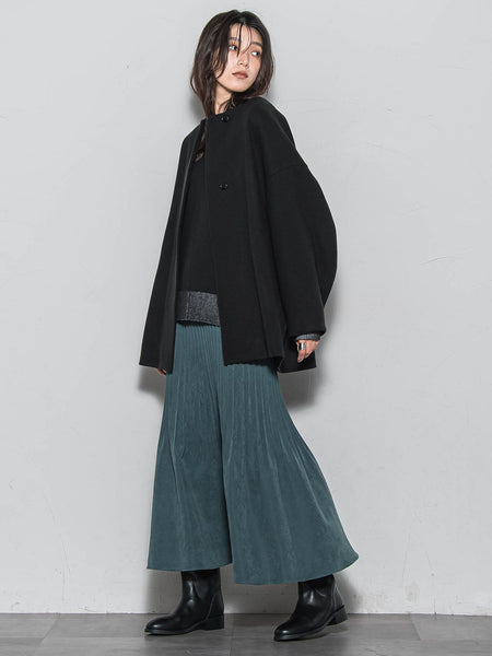 ライトジャージメルトンノーカラーミドルコート