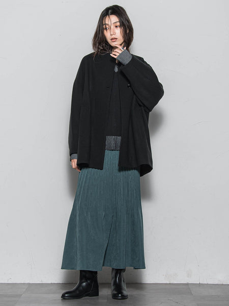ライトジャージメルトンノーカラーミドルコート