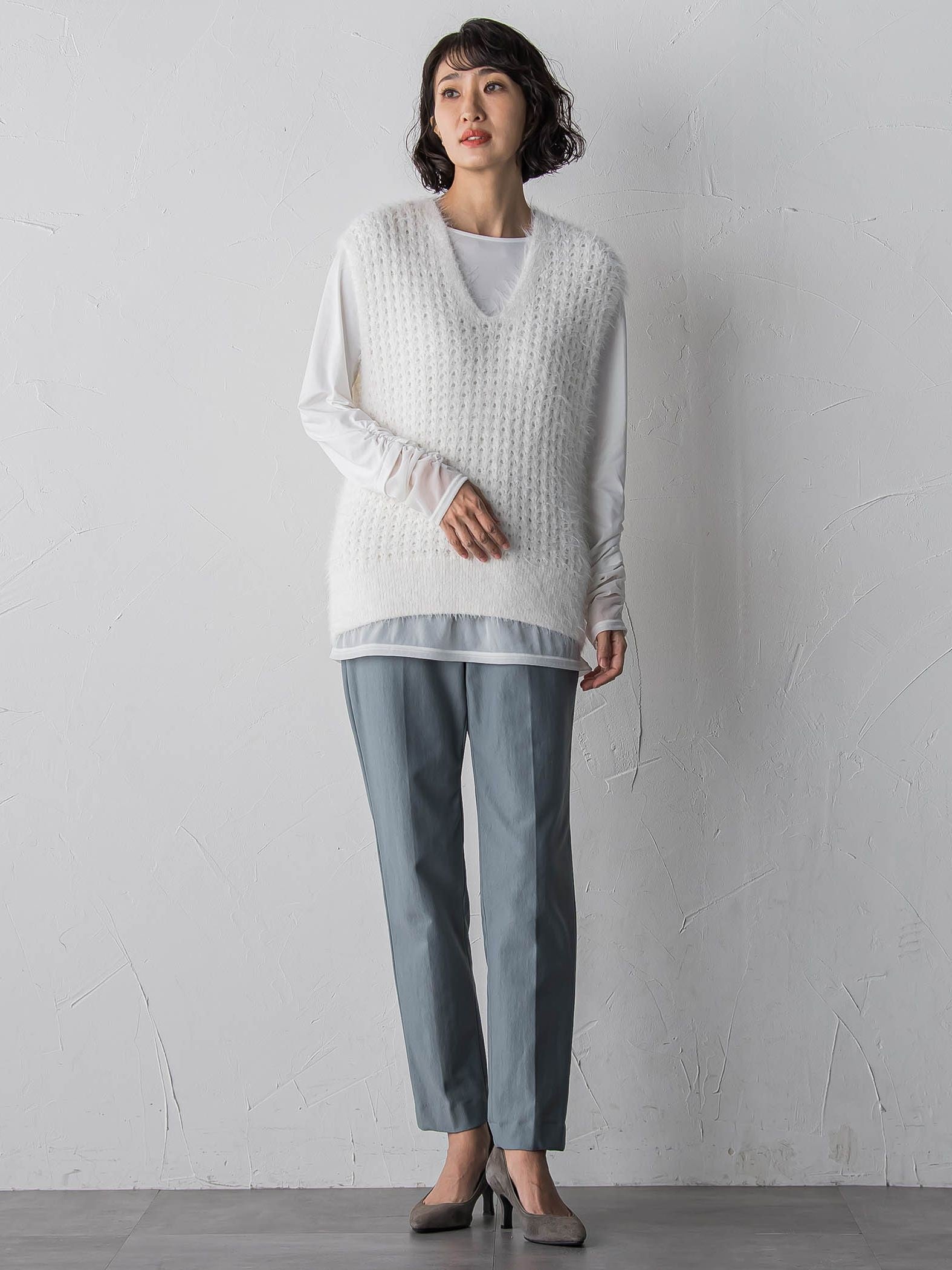 【大きいサイズ】透かしフェザーニットジレ