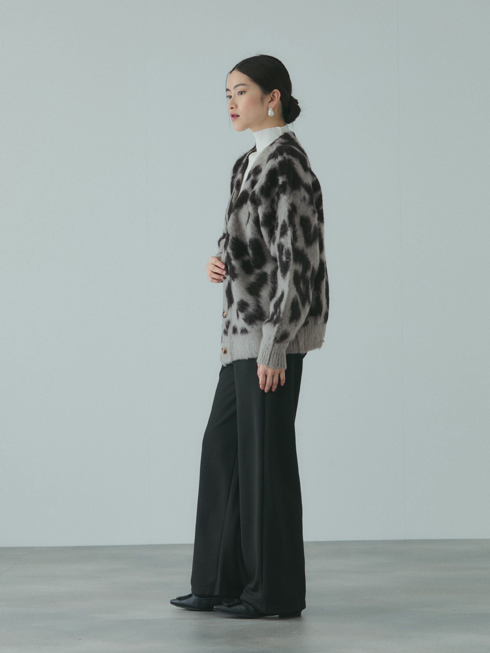 レオパードジャガードシャギーニットカーディガン