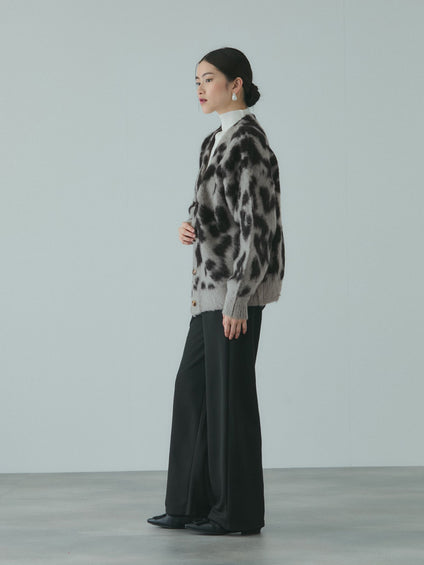 レオパードジャガードシャギーニットカーディガン