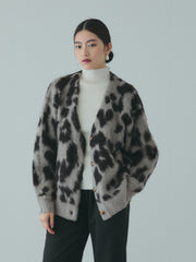 レオパードジャガードシャギーニットカーディガン