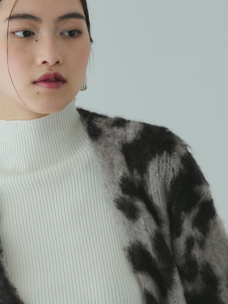 レオパードジャガードシャギーニットカーディガン