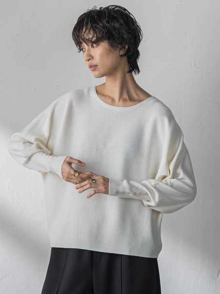 袖口ボタンドルマンニットプルオーバー≪手洗い可能≫