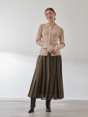 くるみボタンポロニットカーディガン≪手洗い可能≫