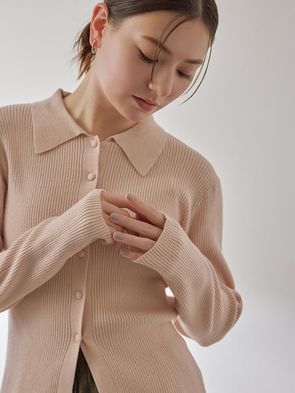 くるみボタンポロニットカーディガン≪手洗い可能≫