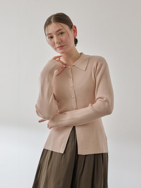 くるみボタンポロニットカーディガン≪手洗い可能≫