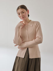 くるみボタンポロニットカーディガン≪手洗い可能≫