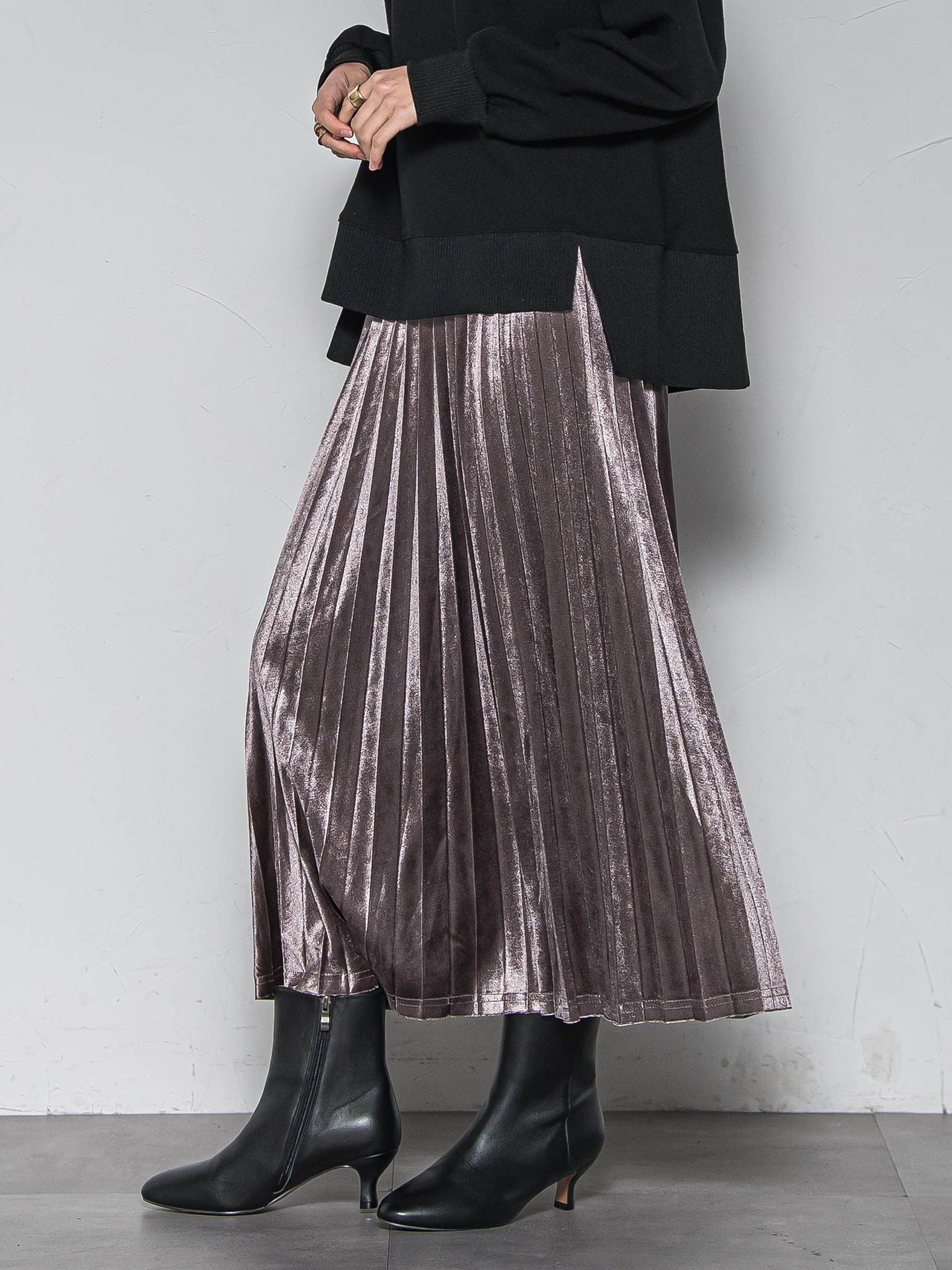 【WEB限定】ストレッチベロアプリーツスカート≪手洗い可能≫