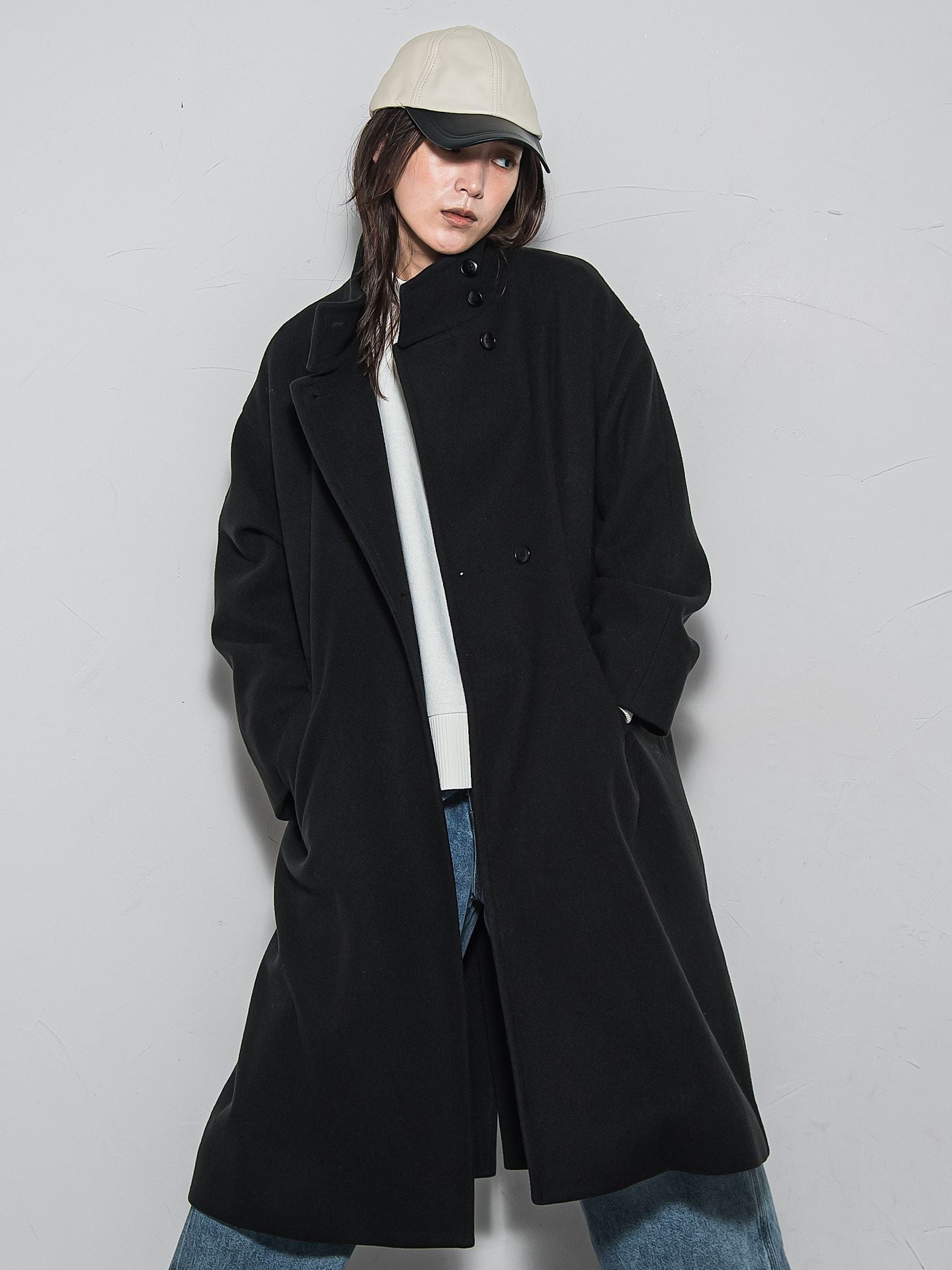 ライトジャージメルトンスタンドカラーロングコート
