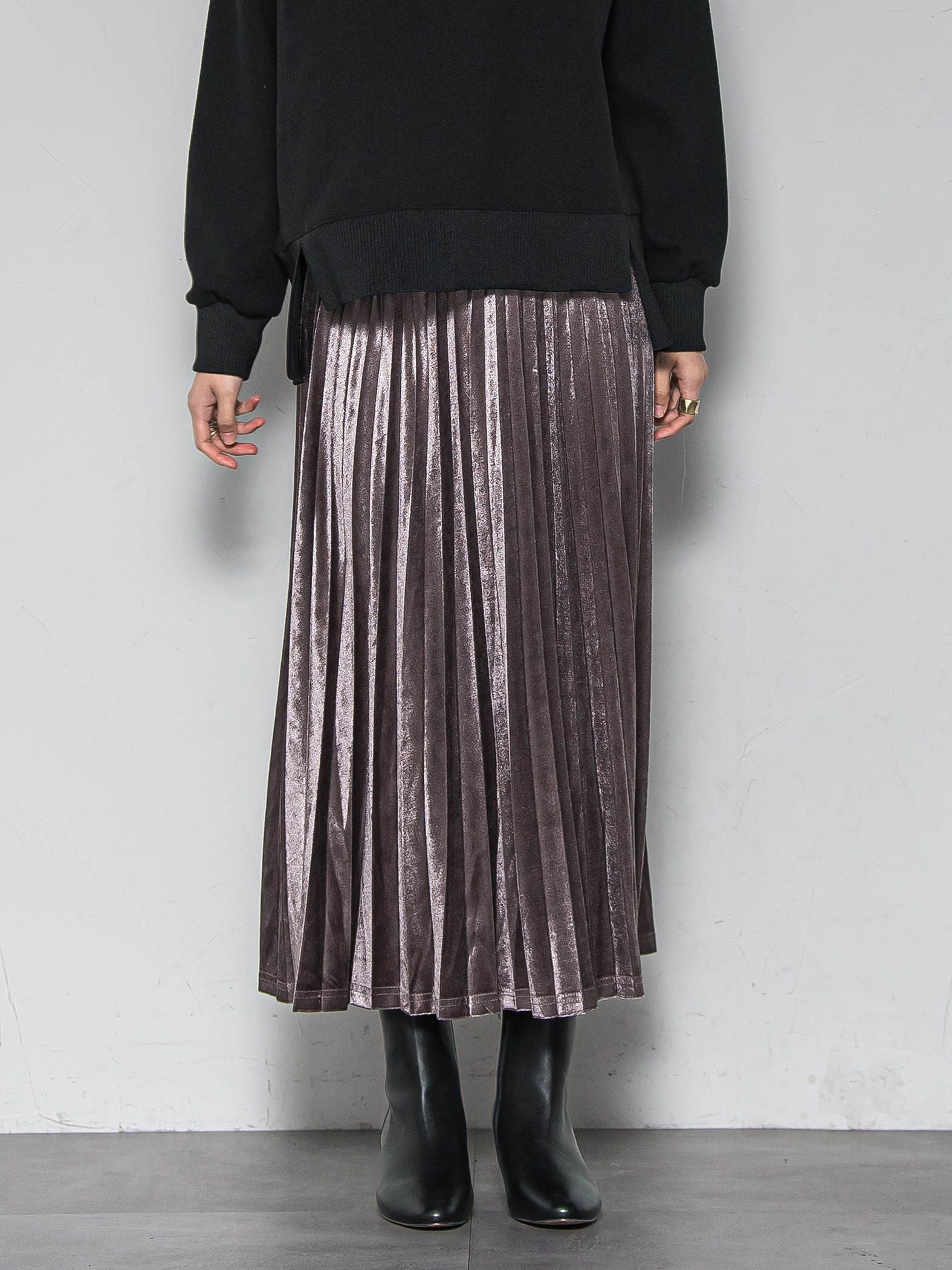 【WEB限定】ストレッチベロアプリーツスカート≪手洗い可能≫