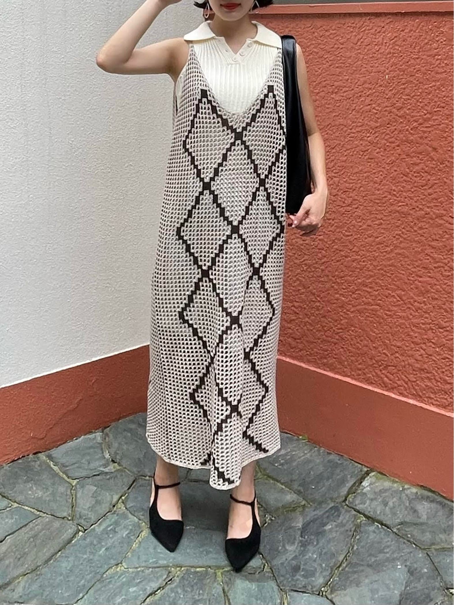 【ENIM BY VICKY】透かし編みニットリバーシブルキャミワンピース《手洗い可能》