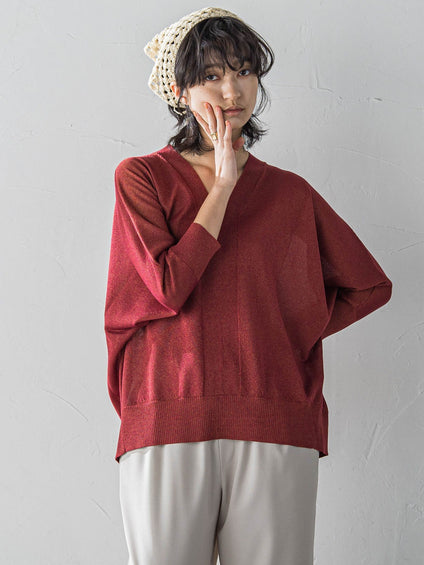 LEVITAシアーVネックドルマンニットプルオーバー≪手洗い可能≫