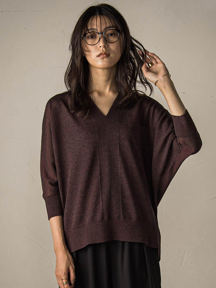 LEVITAシアーVネックドルマンニットプルオーバー≪手洗い可能≫