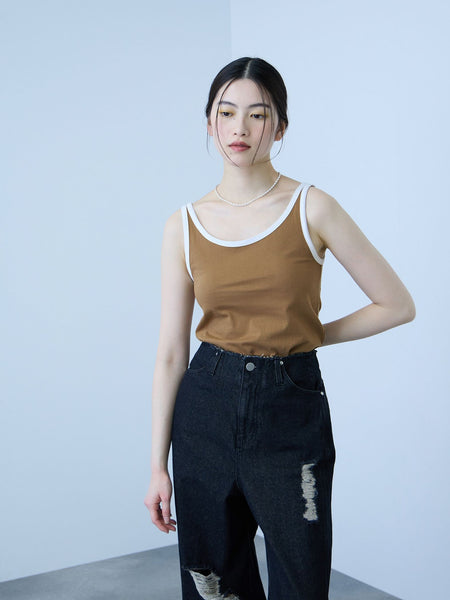 バイカラーパイピングタンクトップ