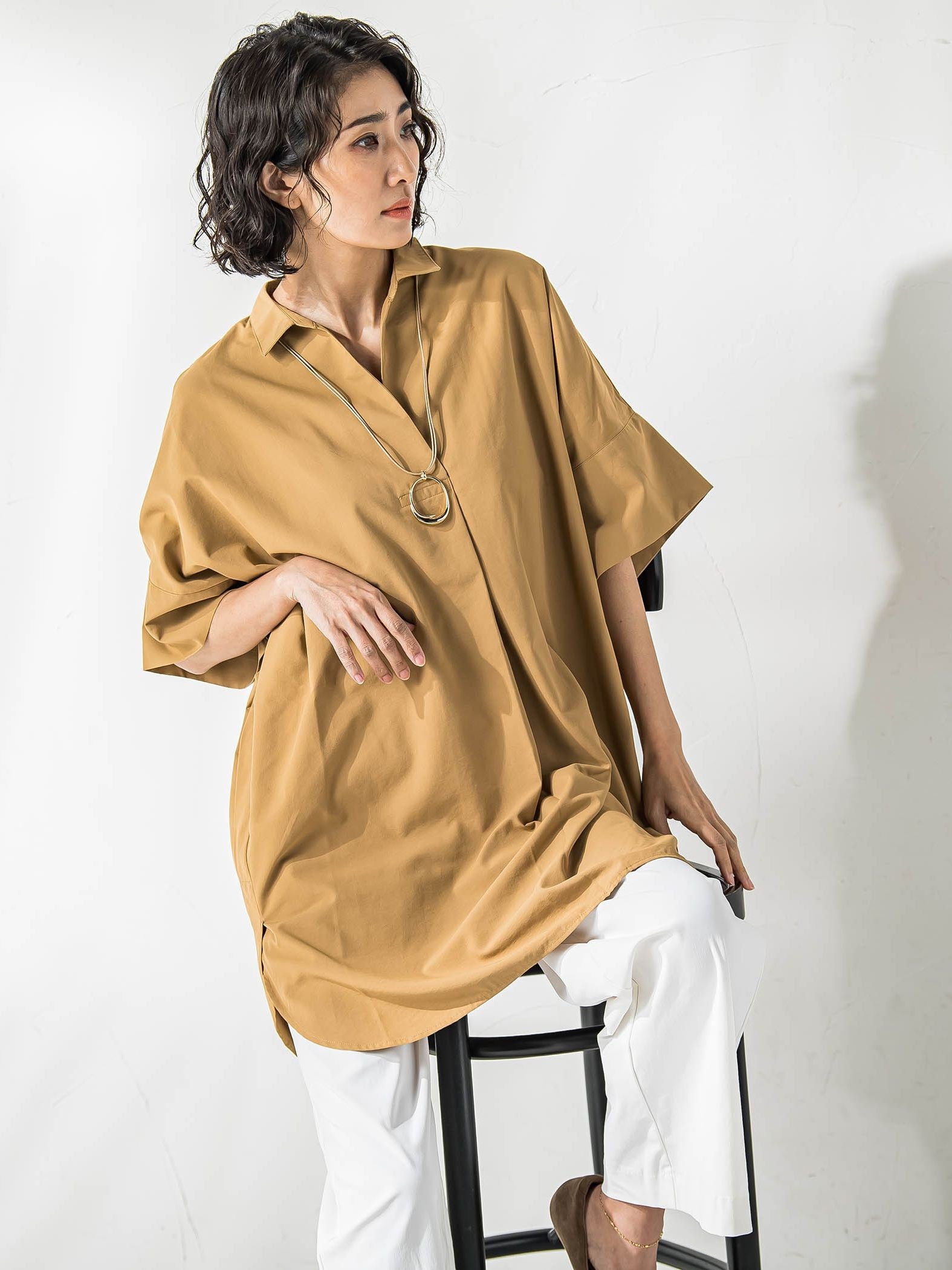 【WEB限定】チュニックシャツ≪手洗い可能≫