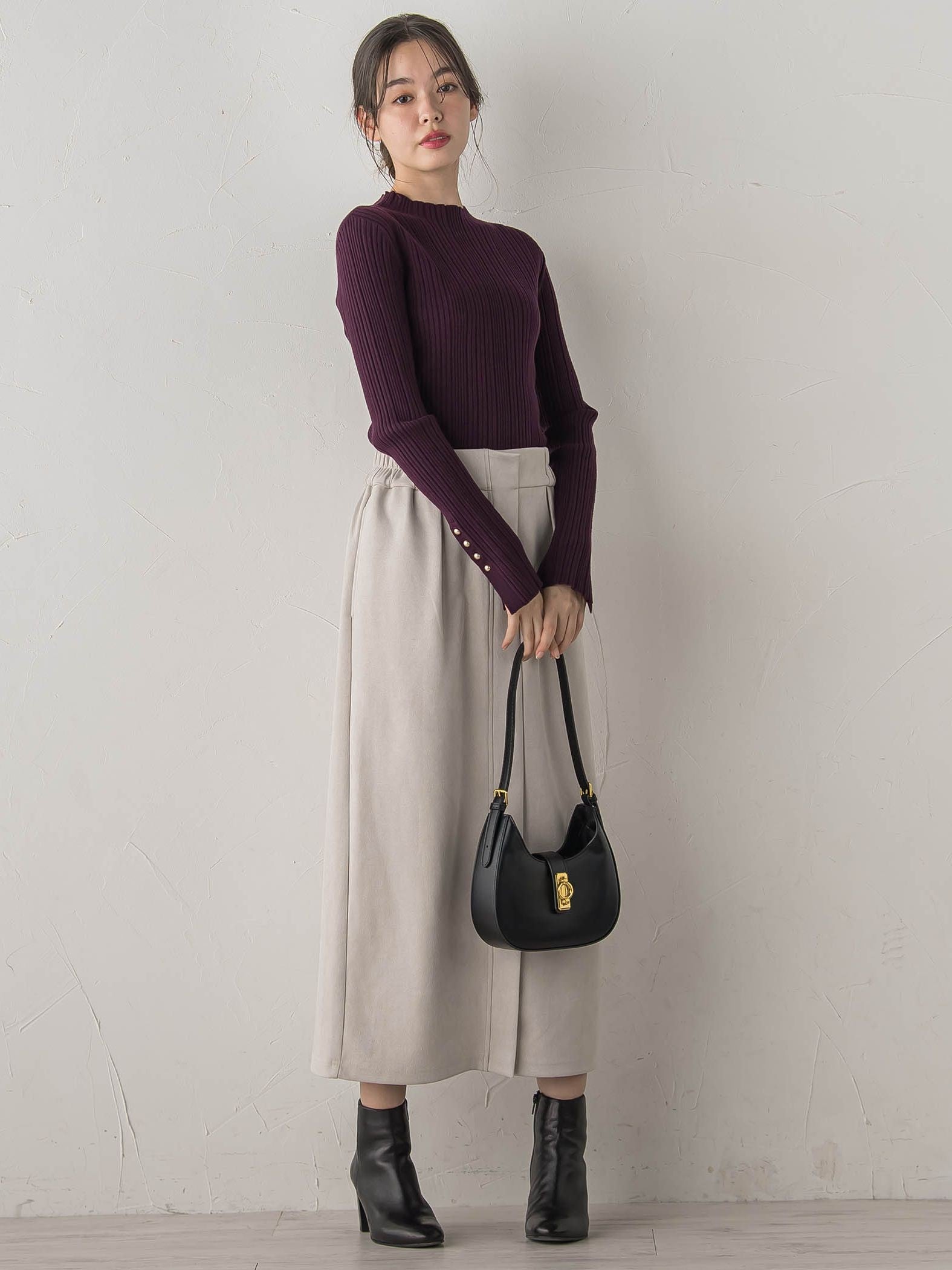 袖ボタンランダムリブニット≪手洗い可能≫