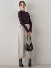 袖ボタンランダムリブニット≪手洗い可能≫