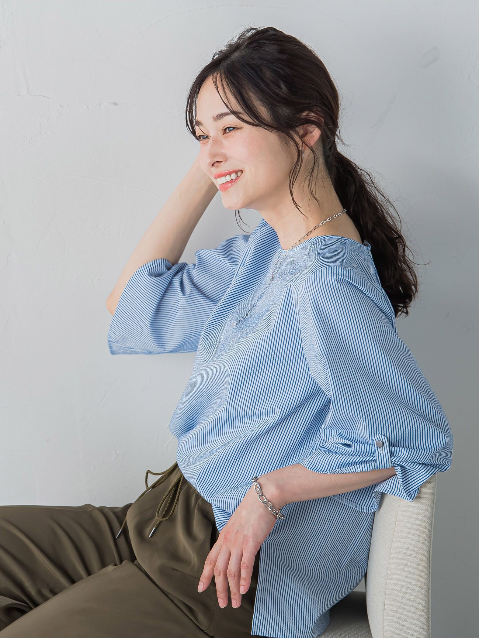 【WEB限定】クールマックスサッカーブラウス≪洗濯機で洗える≫