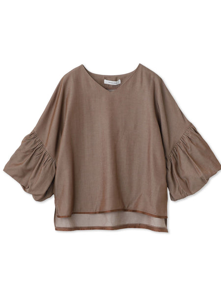 シャンブレー×シアーVネックブラウス≪セットアップ対応/手洗い可能  