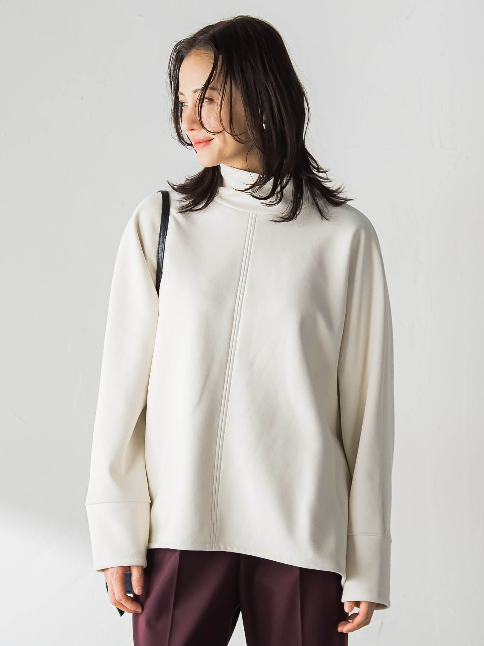 【WEB限定】裏毛布スタンドネックプルオーバー≪毛玉防止・ストレッチ≫