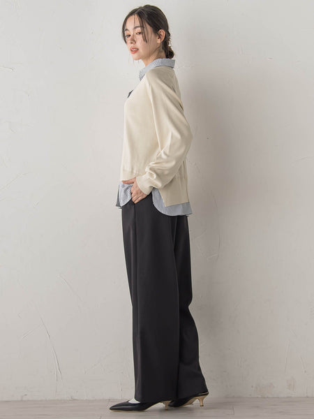 【WEB限定】Vネックブラウス切替えプルオーバー≪手洗い可能≫