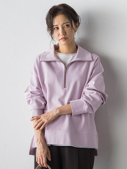 【受注会限定】刺繍あり/裏起毛ハーフジップカットソー≪洗濯機で洗える≫