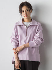 【受注会限定】刺繍あり/裏起毛ハーフジップカットソー≪洗濯機で洗える≫