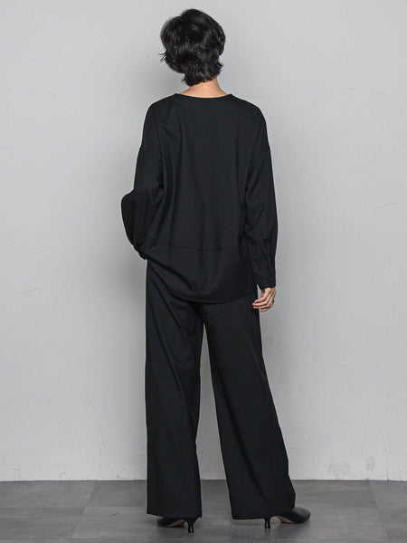 【一瞬で楽とキレイを叶える】裏起毛2WAYネックブラウス≪手洗い可能≫