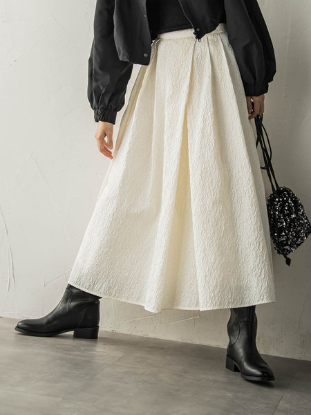 型押しジャガードタックフレアスカート≪手洗い可能≫