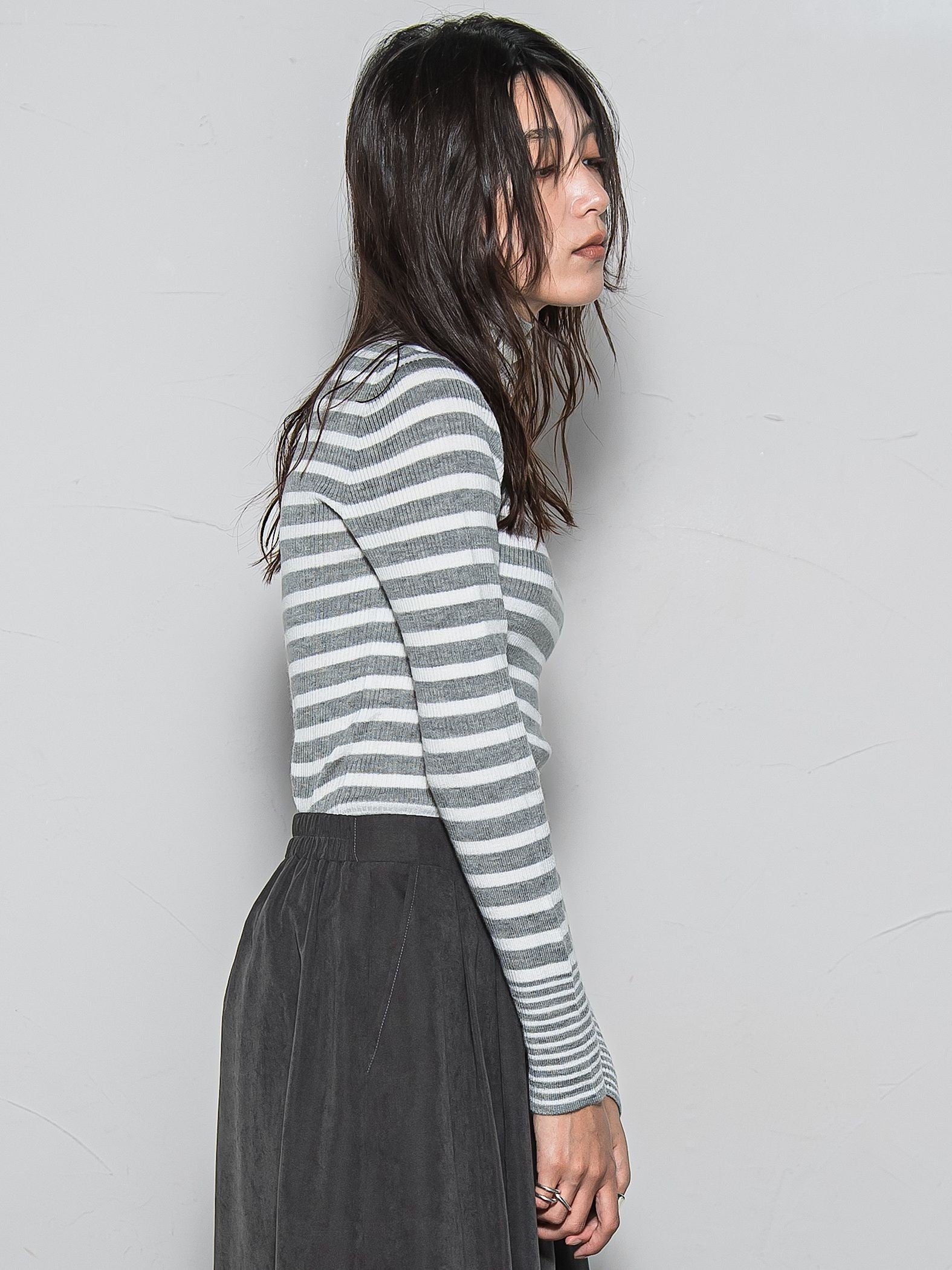 【WEB限定】タートルネックボーダーニットプルオーバー≪手洗い可能≫