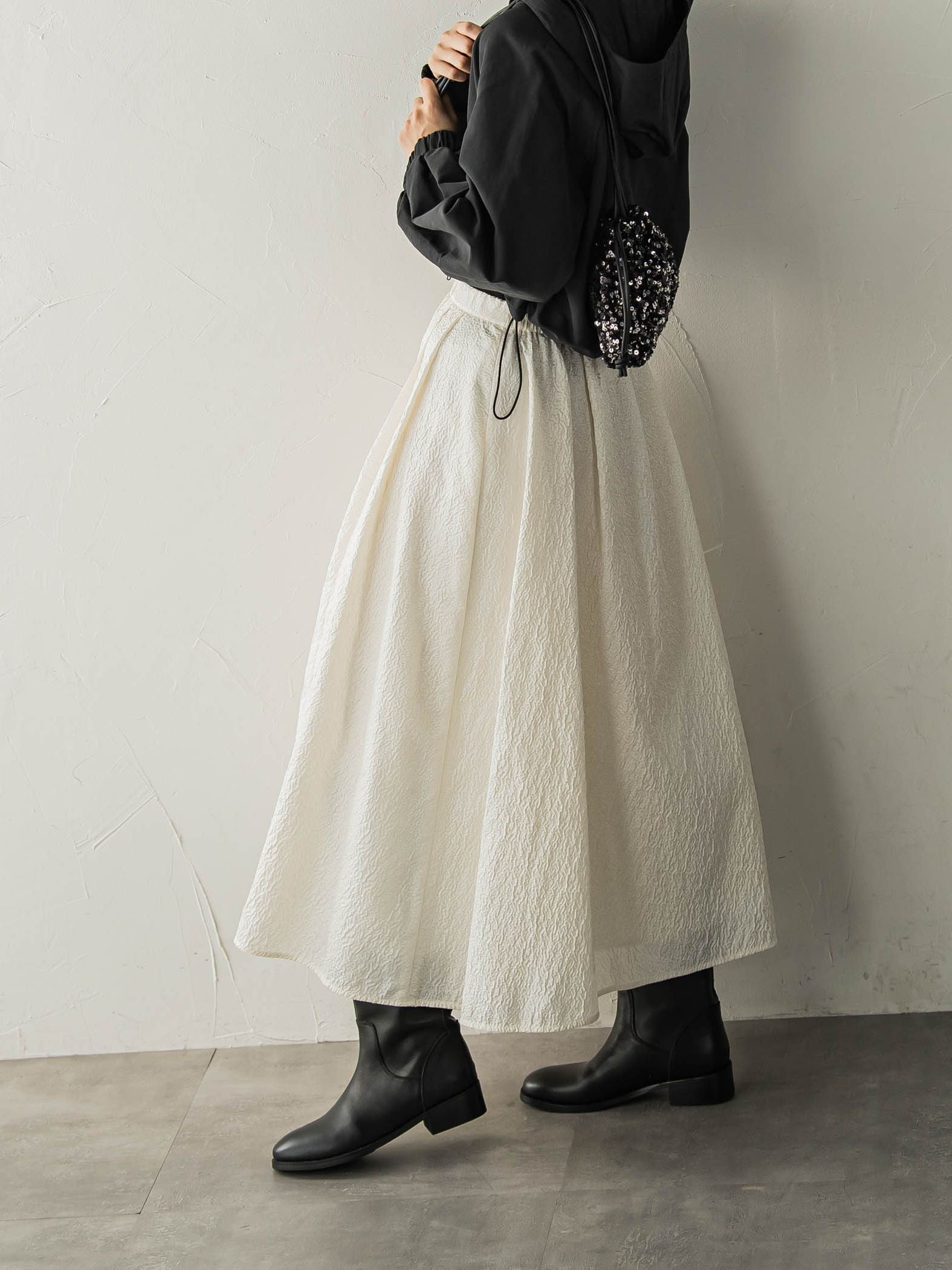 型押しジャガードタックフレアスカート≪手洗い可能≫