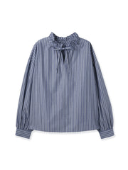 ブロードストライプフリルネックブラウス