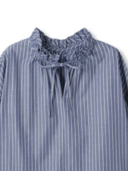 ブロードストライプフリルネックブラウス