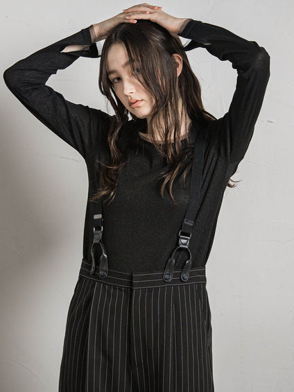 チュールラメリブロングTシャツ≪手洗い可能≫