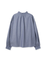 ブロードストライプフリルネックブラウス
