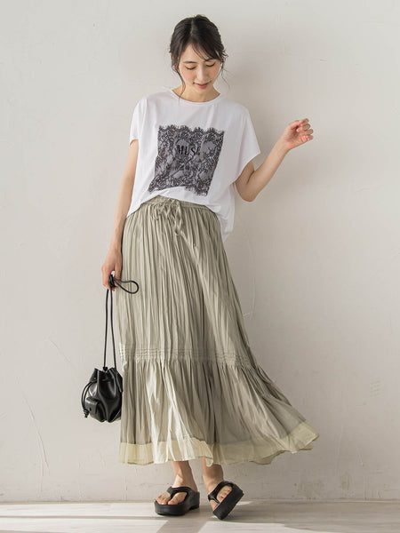 レースたたき付けプリントTシャツ