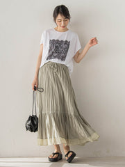 レースたたき付けプリントTシャツ