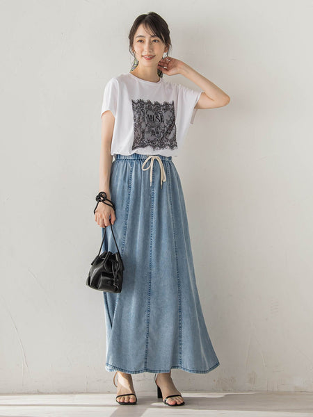 レースたたき付けプリントTシャツ