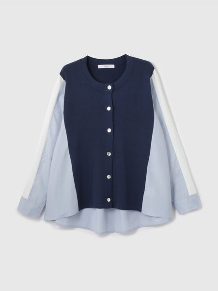 異素材切替クルーネックニットカーディガン