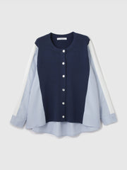 異素材切替クルーネックニットカーディガン