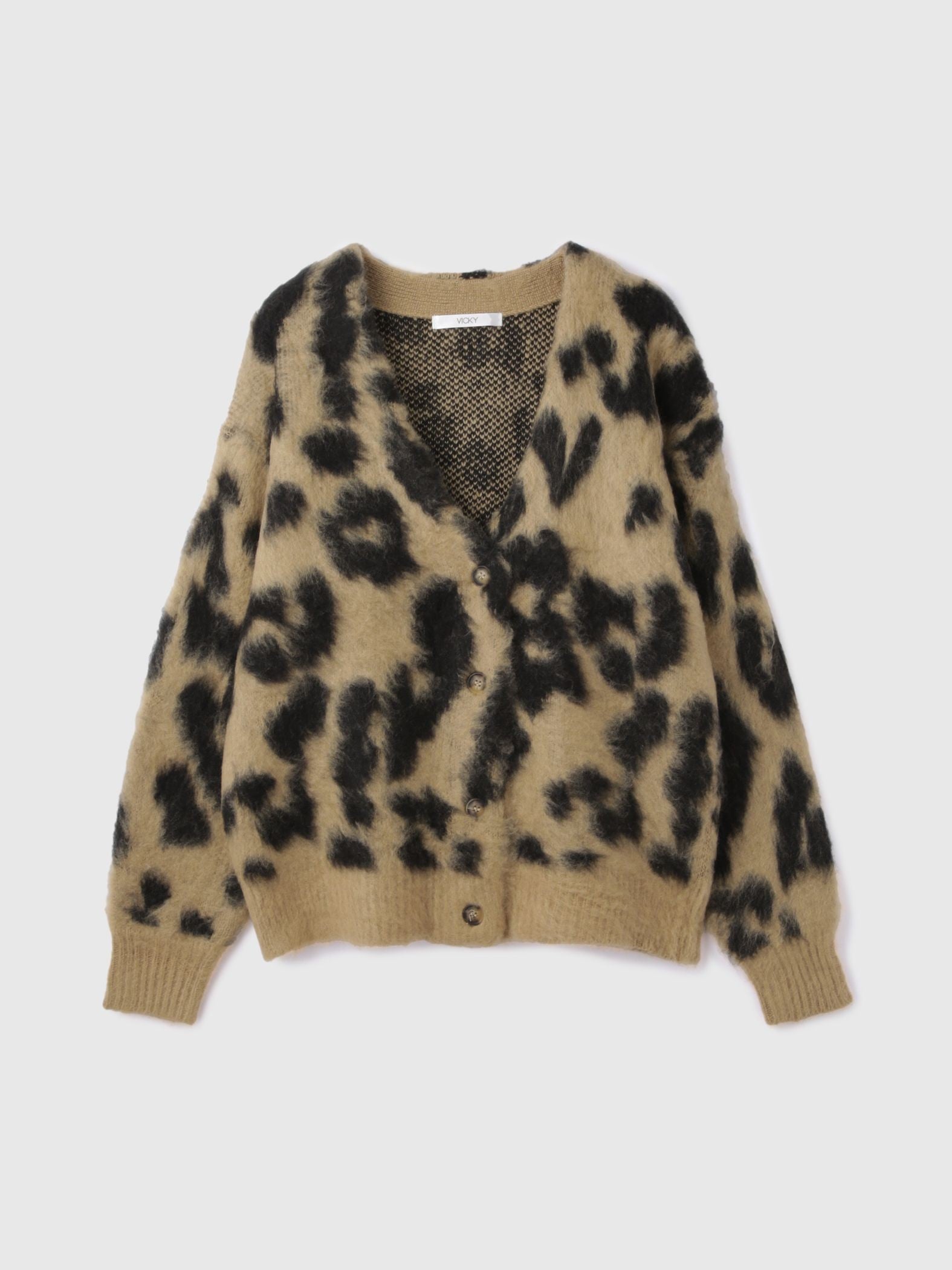 レオパードジャガードシャギーニットカーディガン