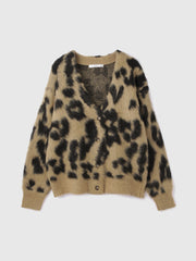 レオパードジャガードシャギーニットカーディガン